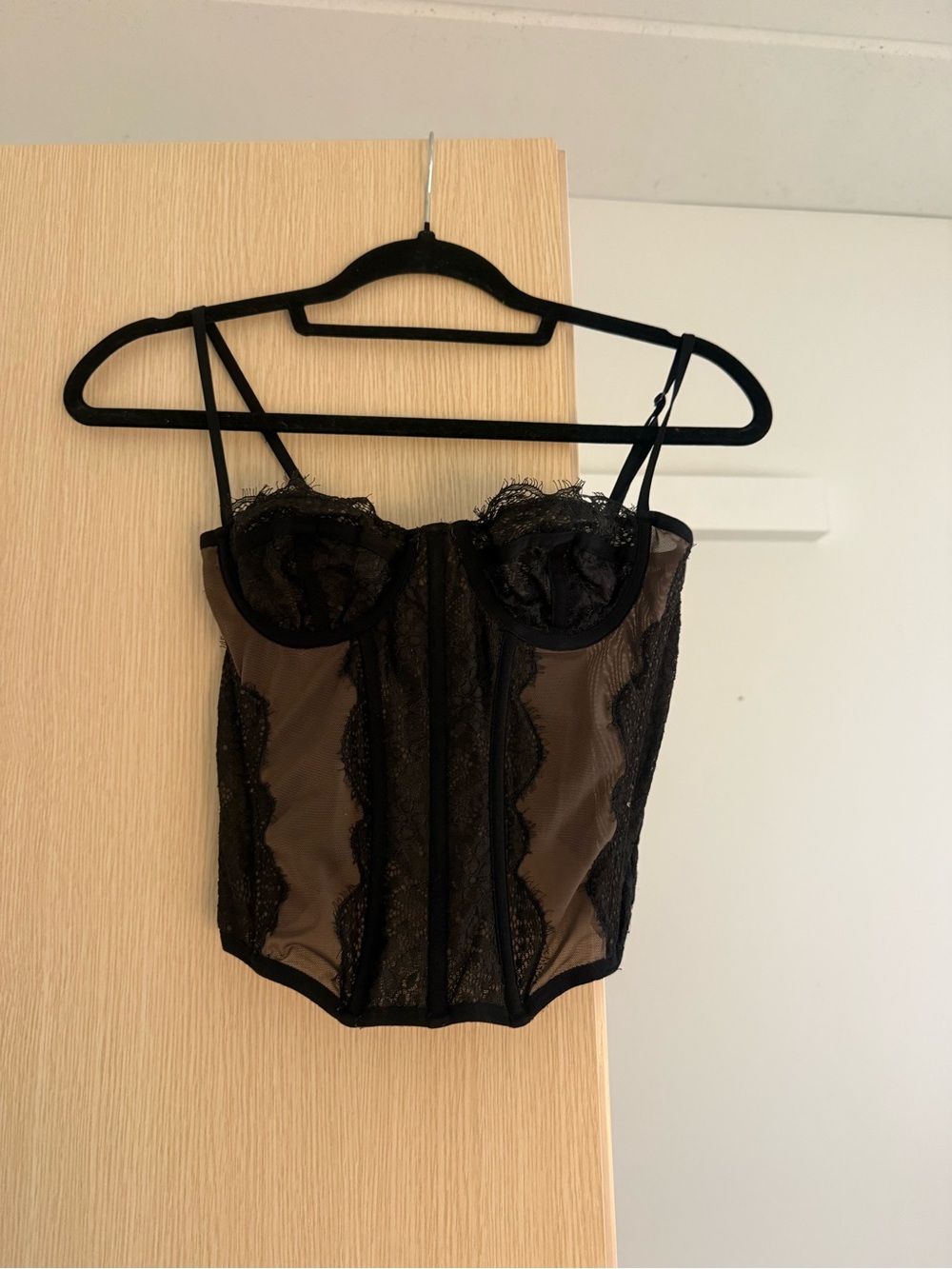 Free People Black Lace Mesh Bustier Top